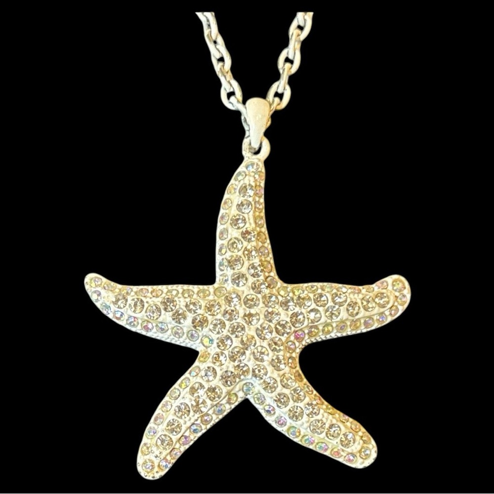 Vintage White Rhinestone Starfish Necklace